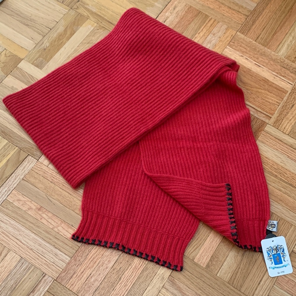 68” Portolano 100% Cashmere Scarf w/ Leather Trim